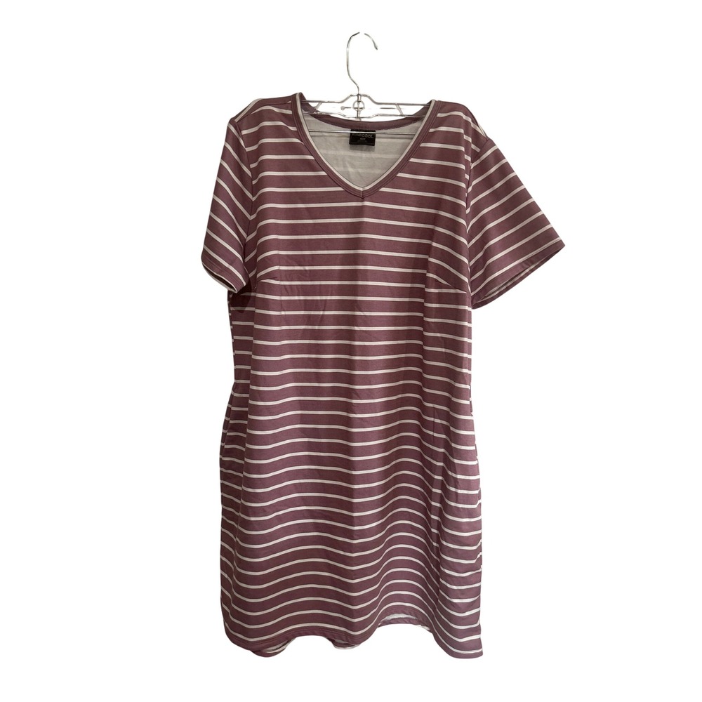 32 Degrees Cool Womens XXL Striped V-Neck T-Shirt Dress Mauve White Pockets